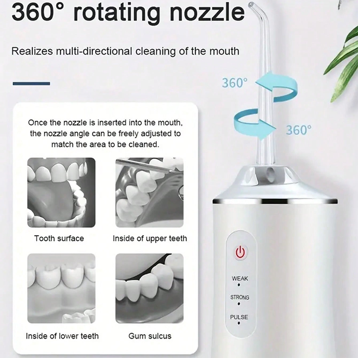 Portable Water Flosser | 360° Rotating Nozzle Oral Irrigator for Deep Cleaning